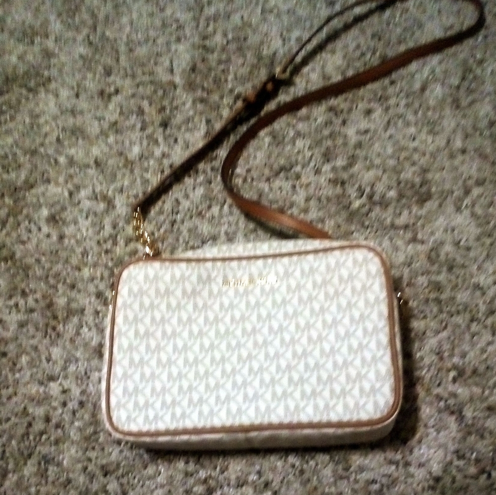 Michael Kors White and Tan Crossbody Bag